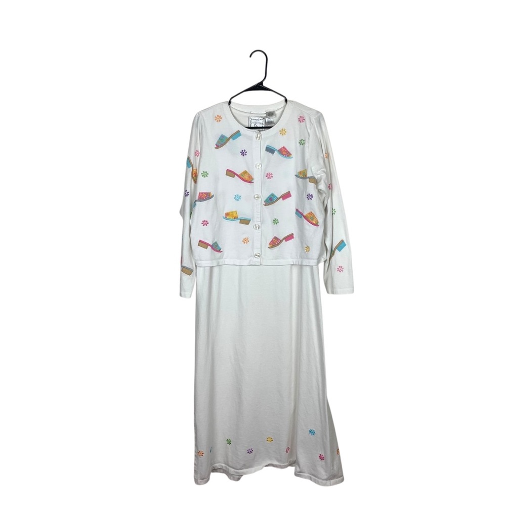 Michael Simon floral sandals embroidered midi dress set large  novelty teacher